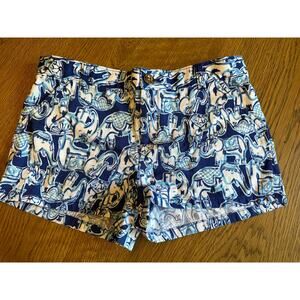 Lilly Pulitzer Mini Callahan Shorts Elephants Get Trunky Blue Sz Girls 12 NWOT